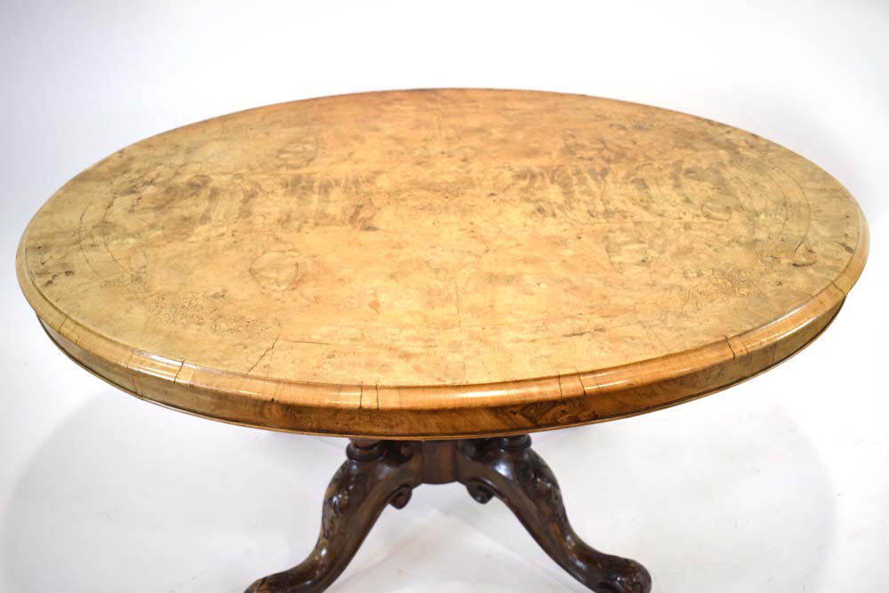 A Victorian walnut quarter-sawn and inlaid loo table, - Image 3 of 3