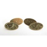 A pair of 9ct yellow gold florally engraved oval cufflink's,