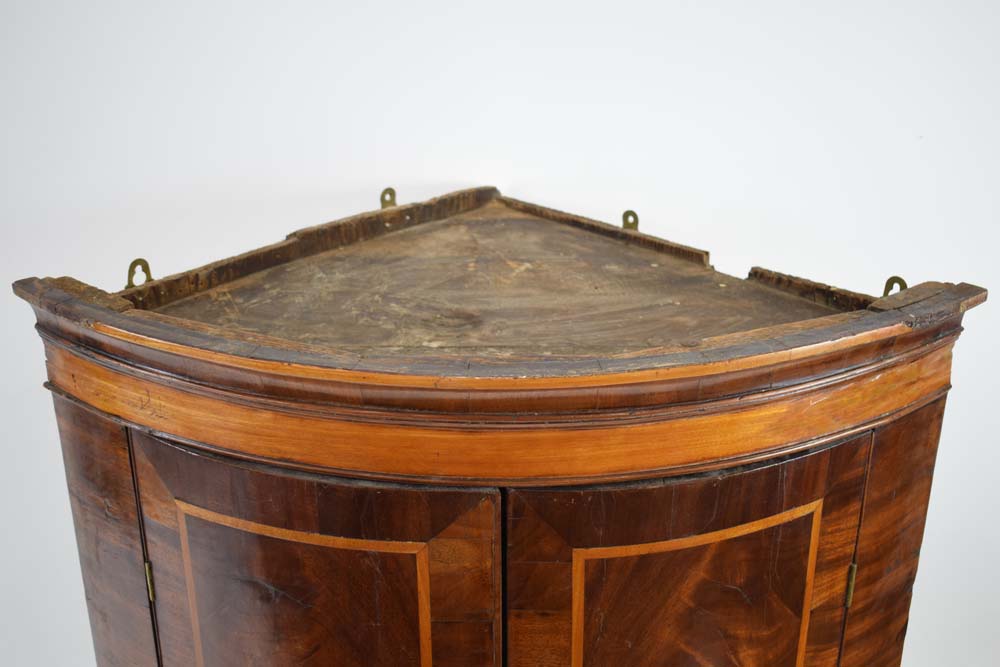 A Georgian mahogany, walnut and crossbanded bow-fronted corner cabinet, - Image 3 of 10