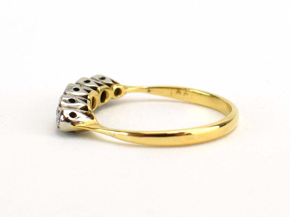 An 18ct yellow gold ring set five graduated diamonds in illusion settings, ring size O, 2. - Image 2 of 4