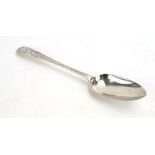 A George III silver old English pattern table spoon with bright cut engraving, Hester Bateman,