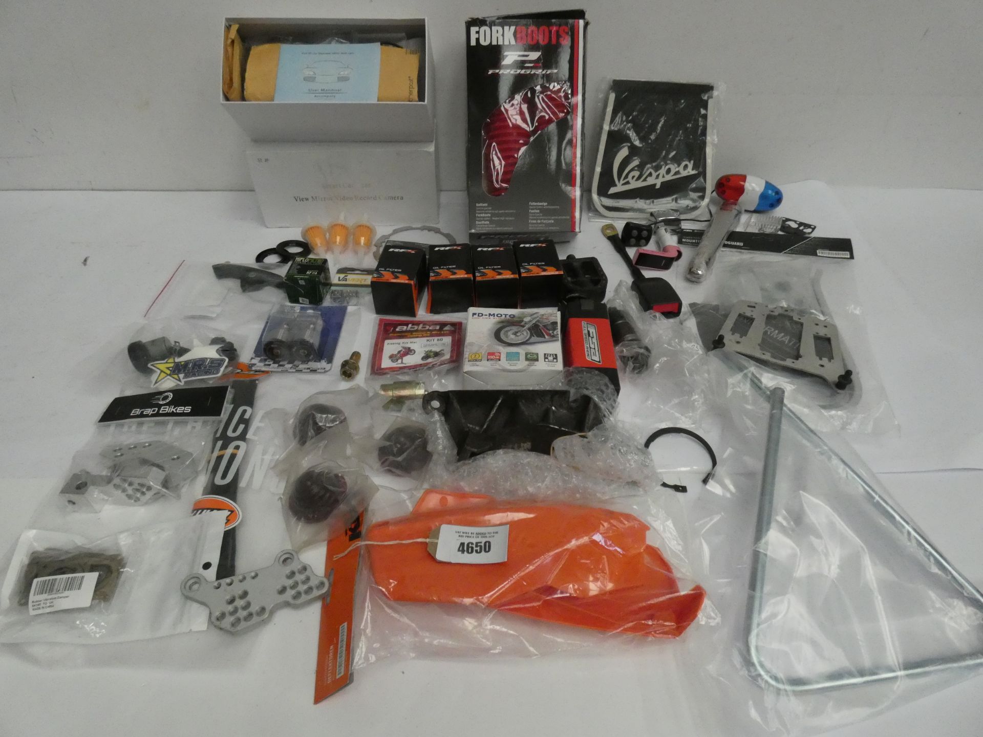 A collection of mostly motorcycle parts & accessories plus some other automotive items. Includes a