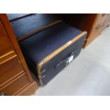 (24) Blue canvas travelling trunk with wooden ribs