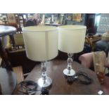 2 chromium and glass table lamps with shades