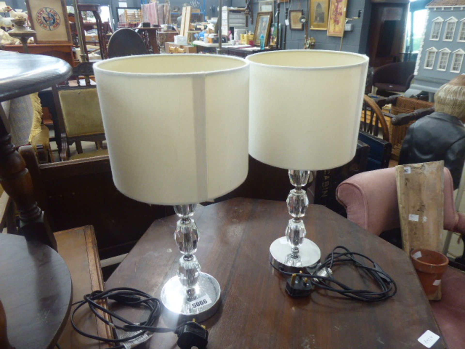 2 chromium and glass table lamps with shades