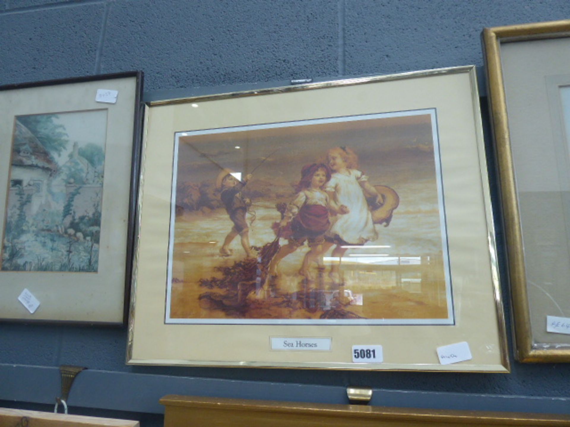 Framed and glazed print entitled 'Seahorses'
