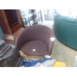 Chocolate brown fabric moulded plastic armchair, collectors item, see soft furnishings policy