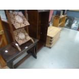 Small oak open bookcase together with a small oak side table