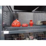 5586 Cage containing 3 cinnabar pots and vases