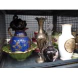 Cage containing jasperware, a ship's decanter, Edwardian and later china