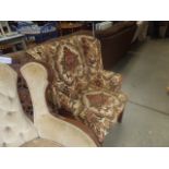 (9) Floral wing back armchair