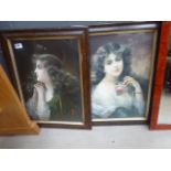 2 framed and glazed Victorian prints of females, one holding a rose