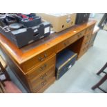 Reproduction yew twin pedestal desk