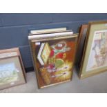 Quantity of framed and glazed embroideries