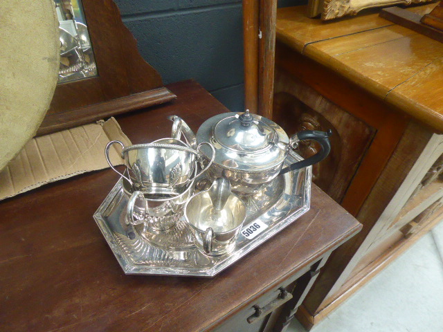 Silver plated tea set on tray