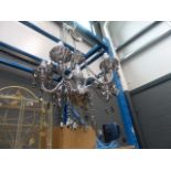 6 branch silver painted ceiling light with matching droplets