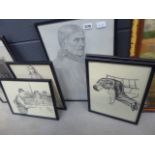 5 prints and sketches of old ladies and children