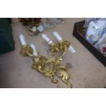 (17) Pair of brass 2 branch wall lights