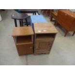 3 faux teak, pine and painted bedside cabinets