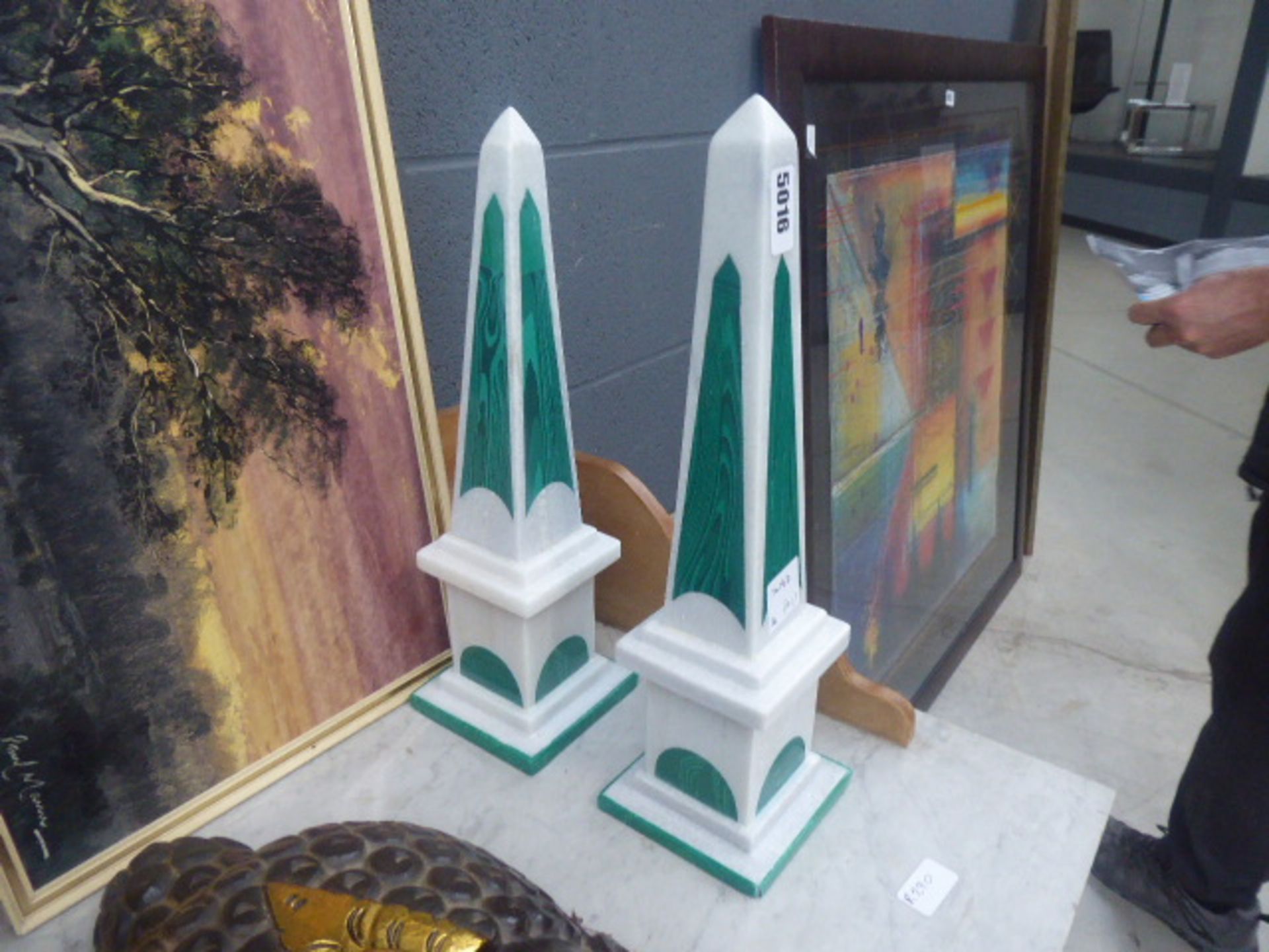 (16) 2 small marble obelisks