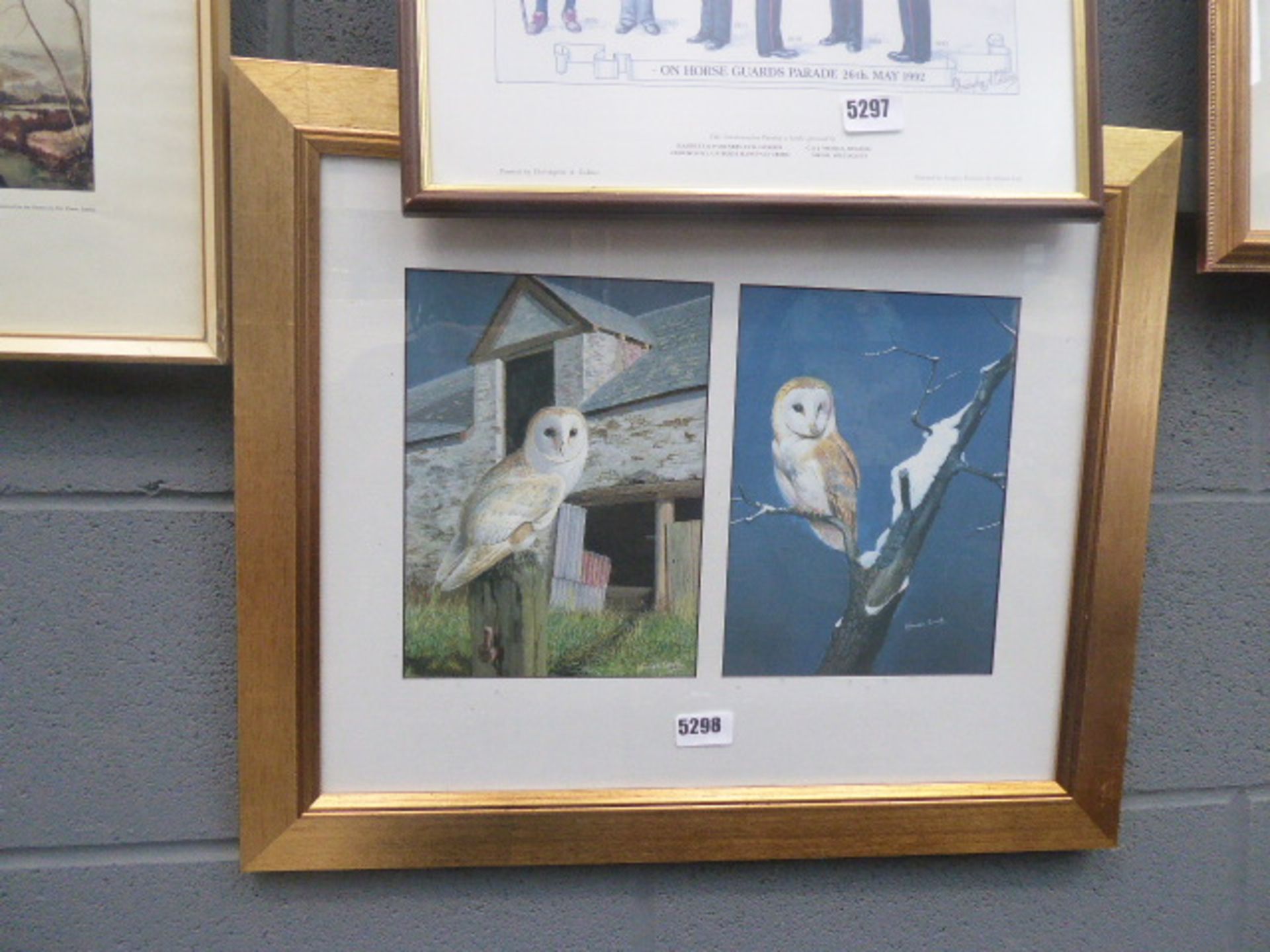 5273 2 panelled painting with barn owls