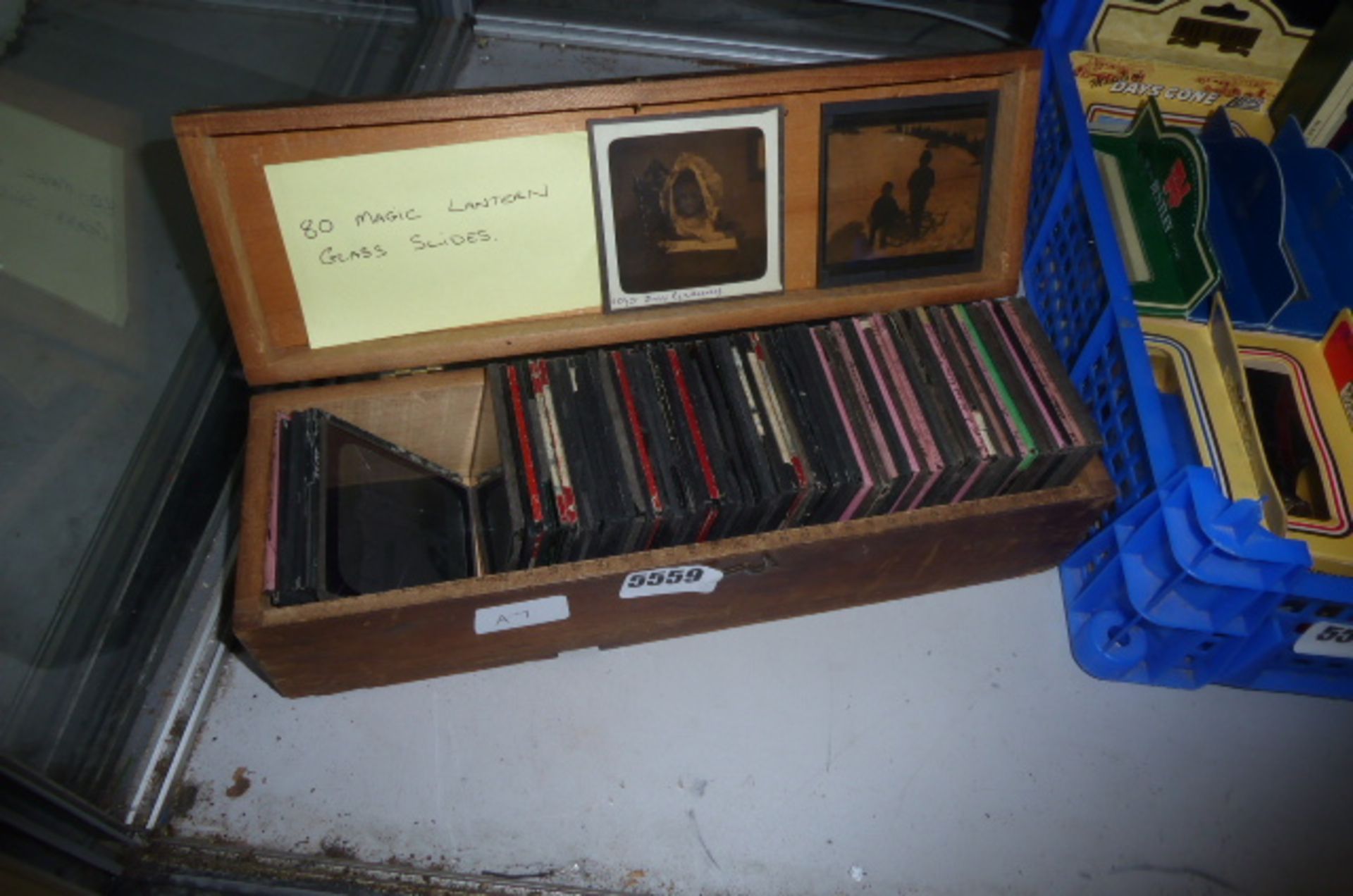 Box containing magic lantern slides