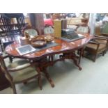 Italian style highly polished inlaid dining table with 4 matching chairs and green draylon button