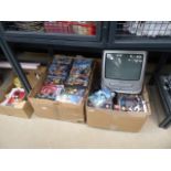 2 boxes containing a large quantity of Doctor Who video cassettes plus a bush TV with video cassette
