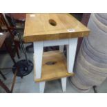 Pair of oak stools with white painted supports