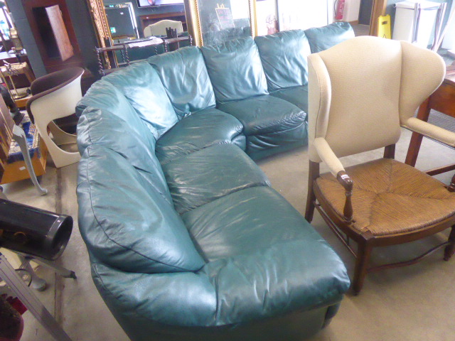 5382 Green leather effect corner suite