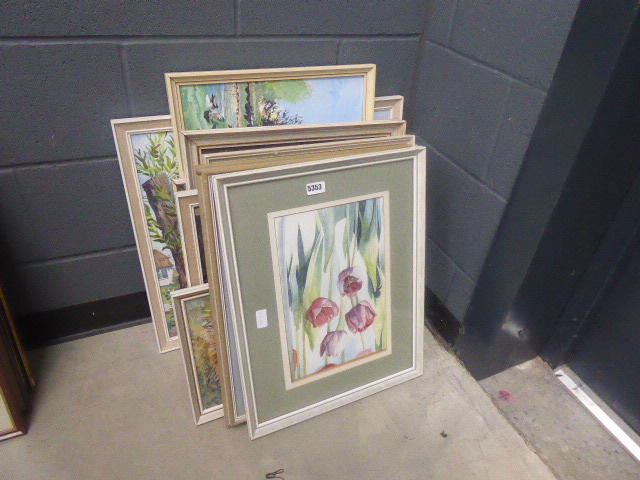 Quantity of watercolours and oil paintings to include still life with poppies, boats on river,