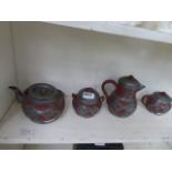 Terracotta and metal 4 piece Chinese tea service