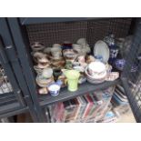 Cage containing Old Country Rose crockery, oriental ceramics, jasperware, and general china