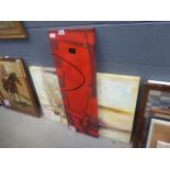 2 modern abstract wall hangings in beige and red