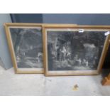 2 framed and glazed black and white prints of cottage and country scenes