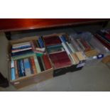 5 boxes containing reference books and novels