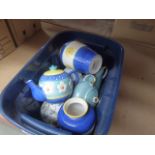 Box of teapots and kitchen storage vessels