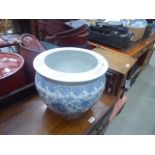 Large Chinese blue and white fish bowl
