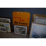 Benson and Hedges metal sign plus an aerial photograph of Stanford bridge, Chelsea football ground