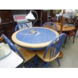 Circular tile topped table plus 4 matching chairs