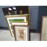 Picture frames, a carved African wall hanging, Chinese and Russian photographs, photograph of