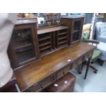 Oak desk with gallery and folding top