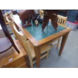 Green tile topped table plus 4 beech chairs