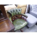 Reproduction green leather effect swivel captain's chair