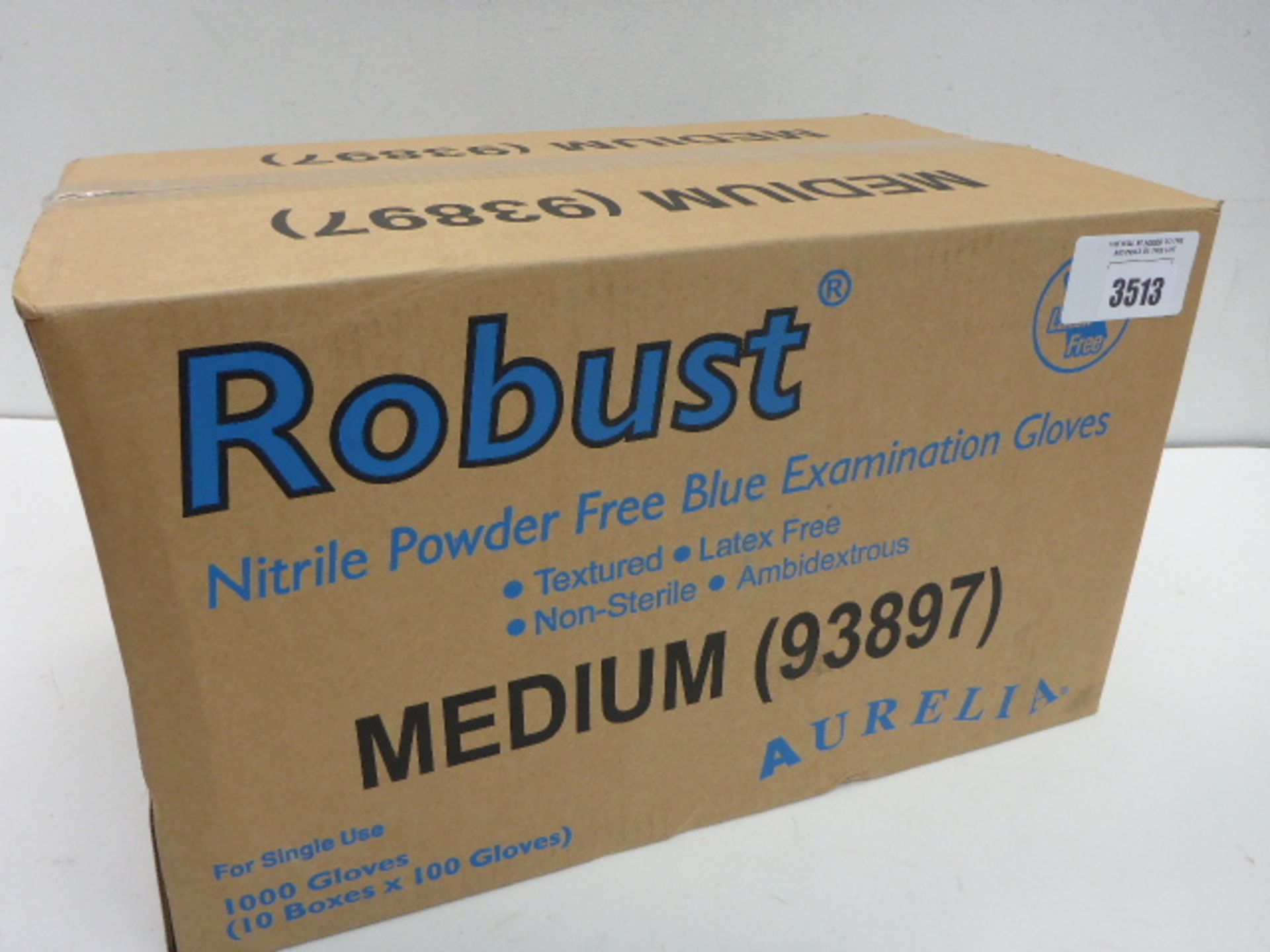 Box containing 10 boxes of 100 Robust blue examination gloves