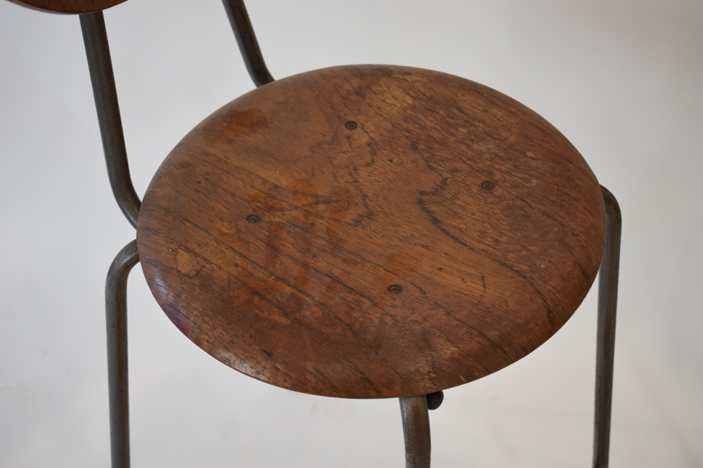 A pair of 1950/60's teak 'Dot'-style stools with matching back rests on tubular legs - Image 3 of 7