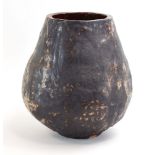 A large studio pottery vase with a dark drip glaze, h.