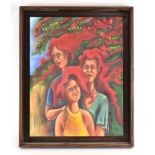 Tafa Haren (21st Century), Three ladies with flowing red hair, signed and dated 2015, acrylic,