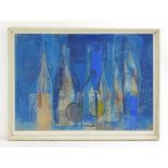 20th Century School, A group of blue bottles, unsigned, pastels and oil,