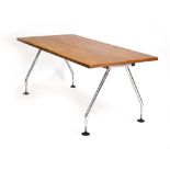 A teak and crossbanded office table, the top stamped 1971 with a Gordon Russell badge,